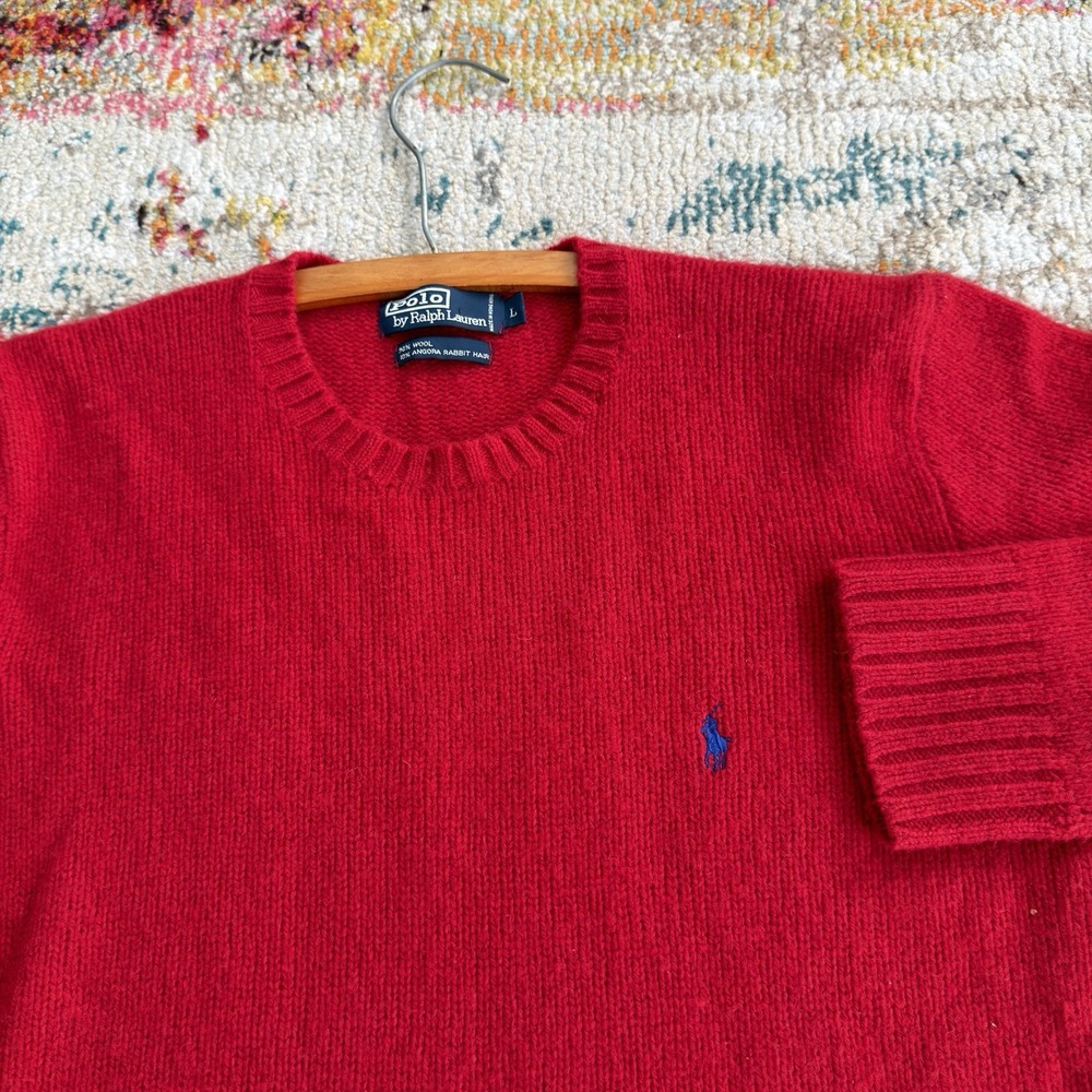 Vintage Polo Ralph Lauren Red Wool Angora Knit Crewneck Sweater Mens Large